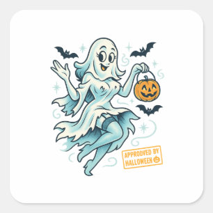 Pegatina Cuadrada Chica fantasma de Pin-Up - Halloween espeluznante