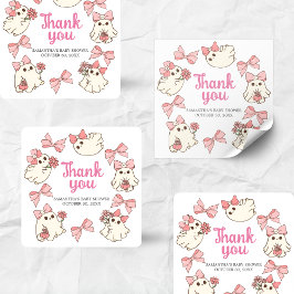 Pegatina Cuadrada Chica Fantasma Pequeño Boo Halloween Baby Shower