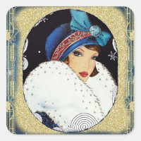 Chica Flapper de Navidad con abrigo de piel blanco