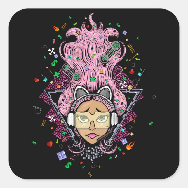 Pegatina Cuadrada Chica Gamer (Anverso)