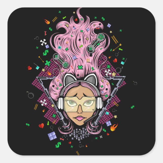Pegatina Cuadrada Chica Gamer (Anverso)