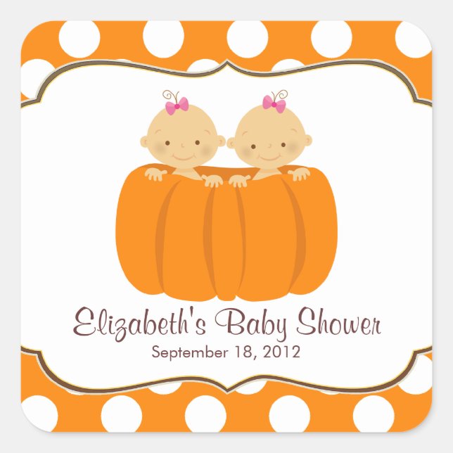 Pegatina Cuadrada Chica gemelo lindo calabaza Baby Shower Square Peg (Anverso)