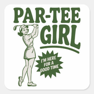 Pegatina Cuadrada Chica Golfista Divertida Camiseta Par Chica Para A