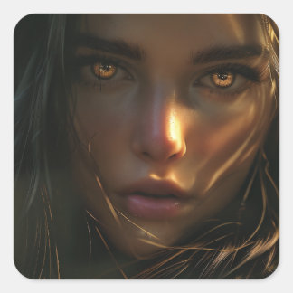 Pegatina Cuadrada Chica guerrero en la jungla 1