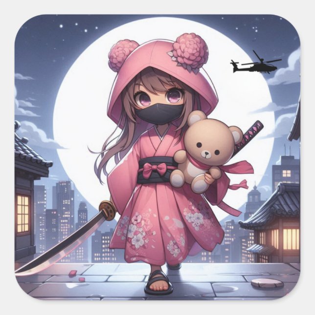 Pegatina Cuadrada Chica guerrero guerrero guerrero guineano y teddy (Anverso)