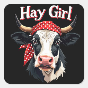 Pegatina Cuadrada Chica Hay Granjero Amantes divertidos de la granja
