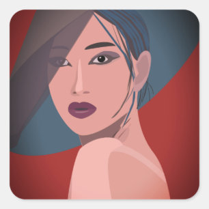 Pegatina Cuadrada Chica Japonesa - Concepto de Estética Moderna y El
