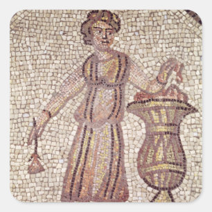 Pegatina Cuadrada Chica joven con las flores