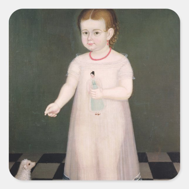 Pegatina Cuadrada Chica joven con muñeca, 1838 (Anverso)