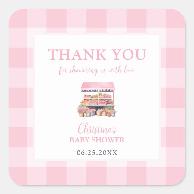 Pegatina Cuadrada Chica local Baby Shower Gracias (Anverso)