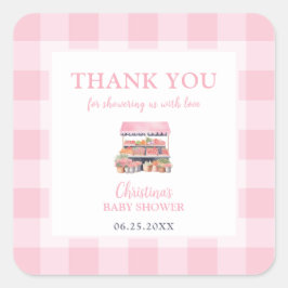 Pegatina Cuadrada Chica local Baby Shower Gracias