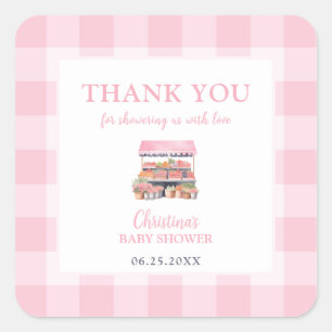 Pegatina Cuadrada Chica local Baby Shower Gracias