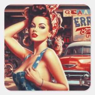 Pegatina Cuadrada Chica mecánico retro