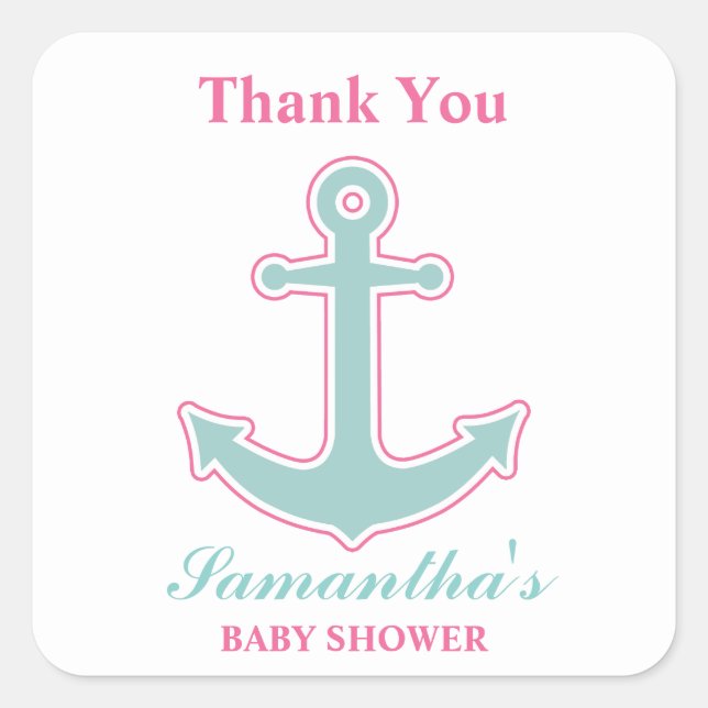 Pegatina Cuadrada Chica náutico Anchor Baby Shower Gracias (Anverso)