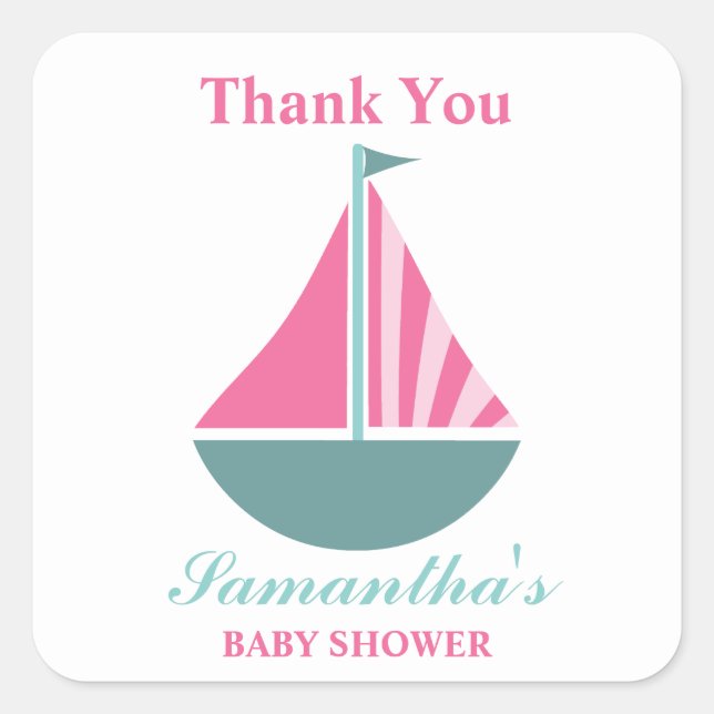 Pegatina Cuadrada Chica náutico Baby Shower Gracias (Anverso)