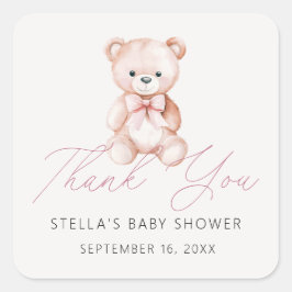 Pegatina Cuadrada Chica Oso de Peluche Gracias Baby Shower