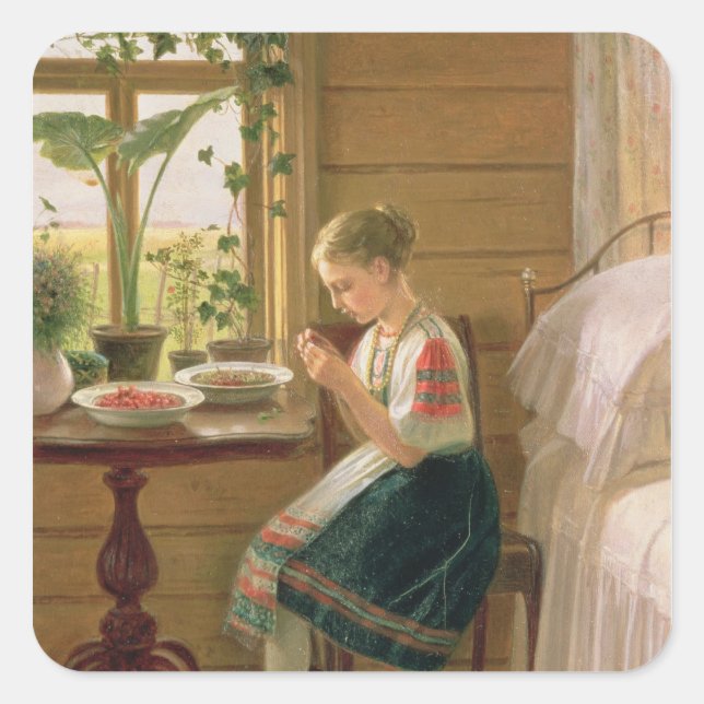 Pegatina Cuadrada Chica Peeling Berries, 1880 (Anverso)