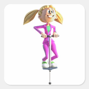 Pegatina Cuadrada Chica personalizado en un palo de pogo