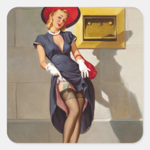 Pegatina Cuadrada Chica Pin-Up Retro