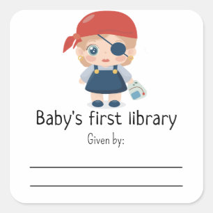 Pegatina Cuadrada Chica pirata bebé - Primera biblioteca del bebé