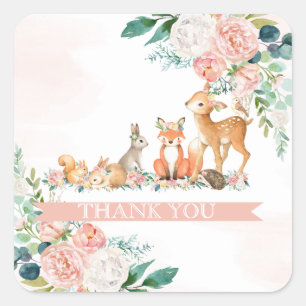Pegatina Cuadrada Chica precioso Baby Shower de los animales del