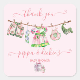 Pegatina Cuadrada Chica preppy clothesline Baby Shower