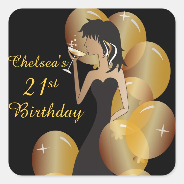 Pegatina Cuadrada Chica Princesa Diva de cumpleaños o Bachelorette (Anverso)