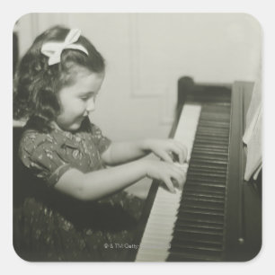 Pegatina Cuadrada Chica que juega el piano