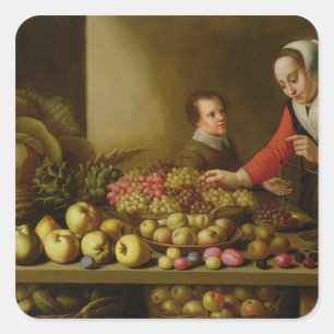 Pegatina Cuadrada Chica que vende las uvas