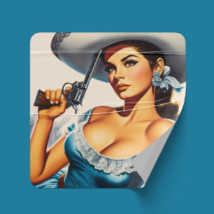 Pegatina Cuadrada Chica Retro del Salvaje Oeste