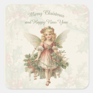 Pegatina Cuadrada Chica retro vintage Angel Navidades Holly
