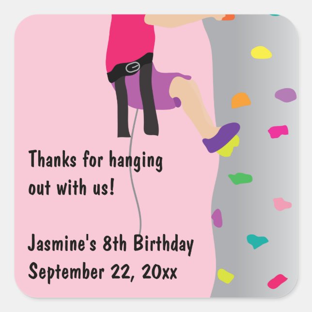 Pegatina Cuadrada Chica Rock Wall Climbing Fiesta de Cumpleaños Favo (Anverso)