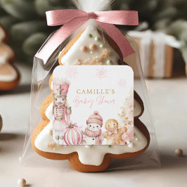 Pegatina Cuadrada Chica Rosa de Navidad Baby Shower