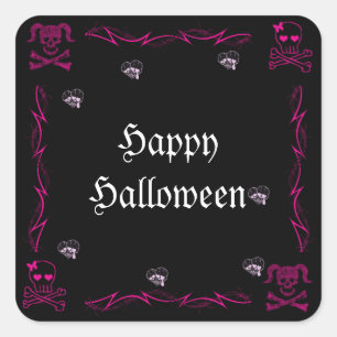 Pegatina Cuadrada Chica Rosa divertido Skulls góticos Halloween