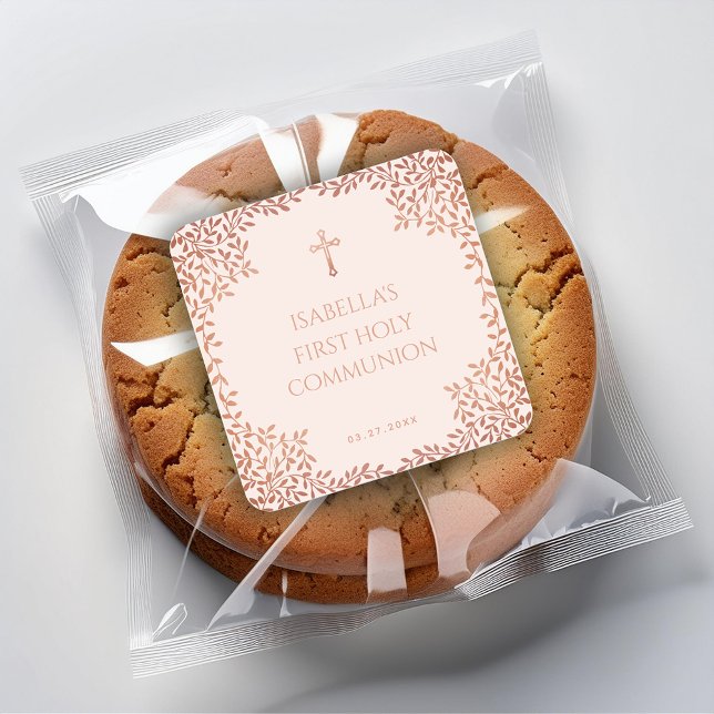 Pegatina Cuadrada Chica Rosa Oro rosa de la Primera Comunión deja el (Subido por el creador)