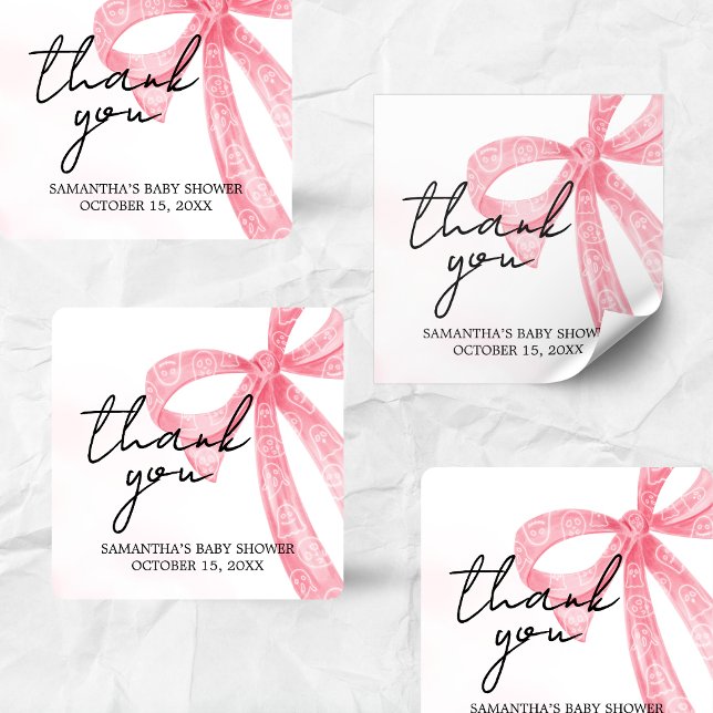 Pegatina Cuadrada Chica Rosa Pequeño Boo Halloween Baby Shower (Pink Bow Little Boo Coquette Halloween Baby Shower Sticker)