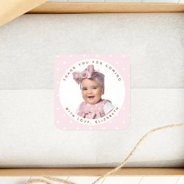 Pegatina Cuadrada Chica Rosa Suave Foto De Cumpleaños Gracias Por Ve