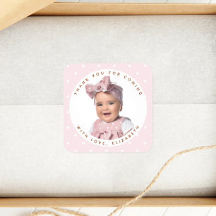 Pegatina Cuadrada Chica Rosa Suave Foto De Cumpleaños Gracias Por Ve