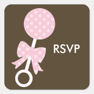 Pegatina Cuadrada Chica rosado Baby Shower