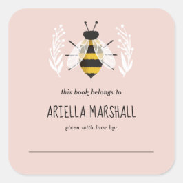Pegatina Cuadrada Chica Rústico Baby Bee Baby Personalizado Book Pla