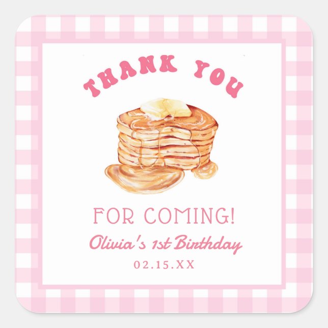 Pegatina Cuadrada Chica Short Stack Pancake Cumpleaños Gracias (Anverso)