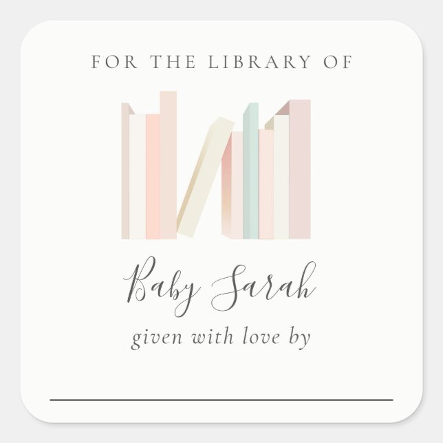 Pegatina Cuadrada Chica simple lindo  simple Bookplate Baby Shower (Anverso)