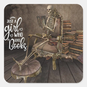 Pegatina Cuadrada Chica Skeletal Bookworm