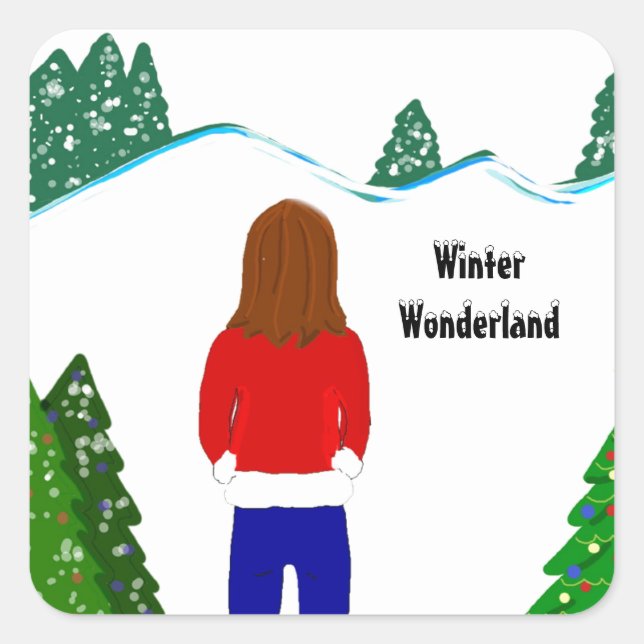 Pegatina Cuadrada Chica Snowy Winter Wonderland (Anverso)