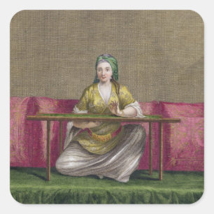 Pegatina Cuadrada Chica turco, bordando, siglo XVIII (engravin
