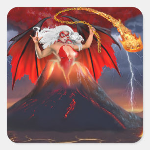 Pegatina Cuadrada Chica vampira rebelde: Escape del volcán