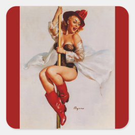 Pegatina Cuadrada Chica Vintage Retro Firefiridor Pin Up