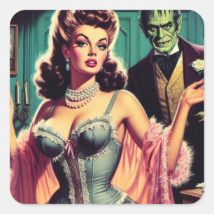 Pegatina Cuadrada Chica Vintage Vampire