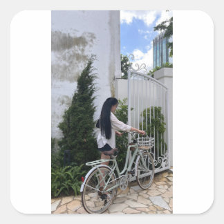 Pegatina Cuadrada chica y bicicleta