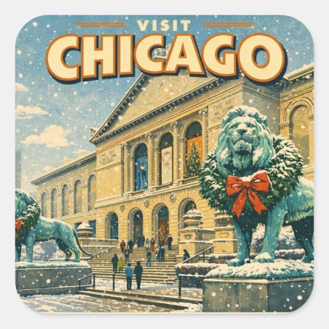 Pegatina Cuadrada Chicago Art Institute in winter poster (Anverso)